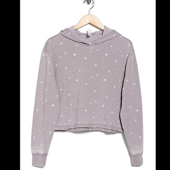 ALTERNATIVE APPAREL || French Terry Crop Pullover Hoodie in Gray Star - SZ Small - Picture 2 of 7